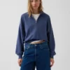 Oversize-Pullover aus strukturierter Baumwolle mit halbem Reißverschluss