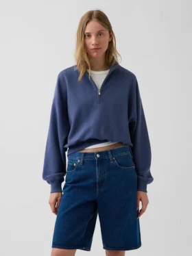 Oversize-Pullover aus strukturierter Baumwolle mit halbem Reißverschluss