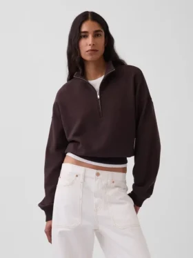 Oversize-Pullover aus strukturierter Baumwolle mit halbem Reißverschluss