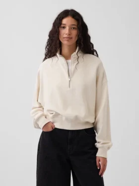 Oversize-Pullover aus strukturierter Baumwolle mit halbem Reißverschluss