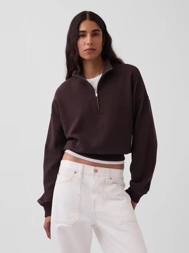 Oversize-Pullover aus strukturierter Baumwolle mit halbem Reißverschluss