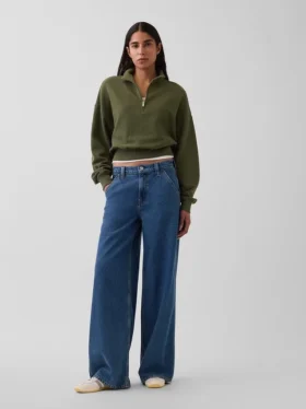 Oversize-Pullover aus strukturierter Baumwolle mit halbem Reißverschluss