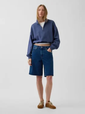 Oversize-Pullover aus strukturierter Baumwolle mit halbem Reißverschluss