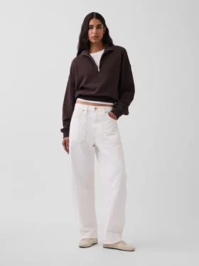 Oversize-Pullover aus strukturierter Baumwolle mit halbem Reißverschluss