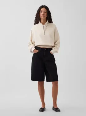 Oversize-Pullover aus strukturierter Baumwolle mit halbem Reißverschluss