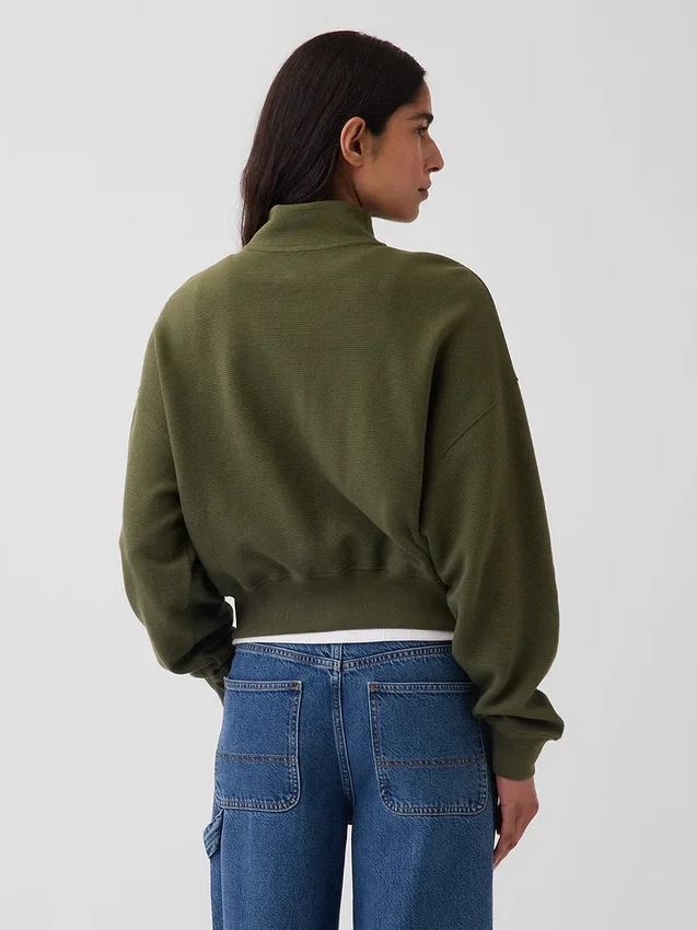 Oversize-Pullover aus strukturierter Baumwolle mit halbem Reißverschluss