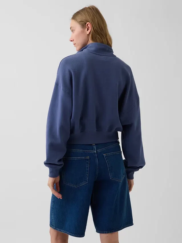 Oversize-Pullover aus strukturierter Baumwolle mit halbem Reißverschluss