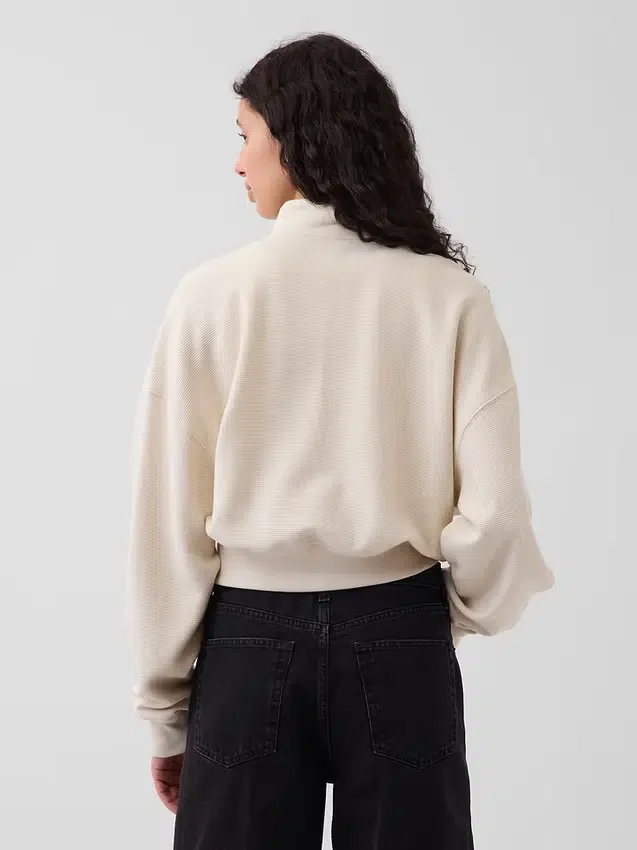 Oversize-Pullover aus strukturierter Baumwolle mit halbem Reißverschluss