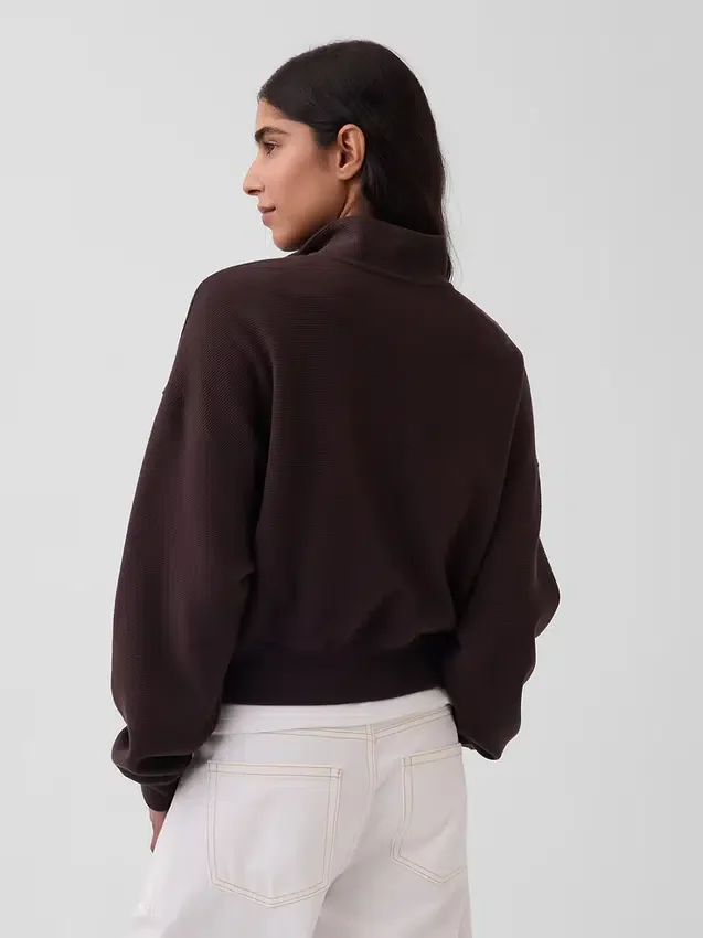 Oversize-Pullover aus strukturierter Baumwolle mit halbem Reißverschluss