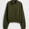 Oversize-Pullover aus strukturierter Baumwolle mit halbem Reißverschluss