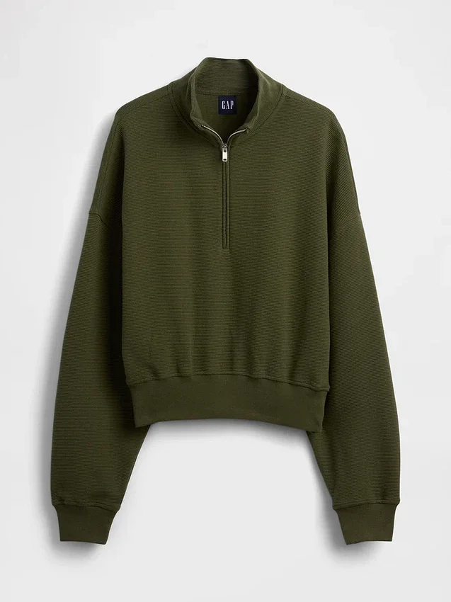 Oversize-Pullover aus strukturierter Baumwolle mit halbem Reißverschluss