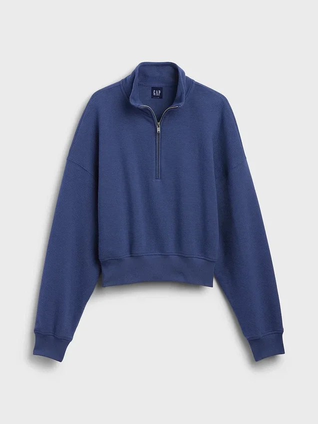 Oversize-Pullover aus strukturierter Baumwolle mit halbem Reißverschluss