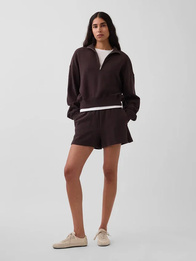 Oversize-Pullover aus strukturierter Baumwolle mit halbem Reißverschluss