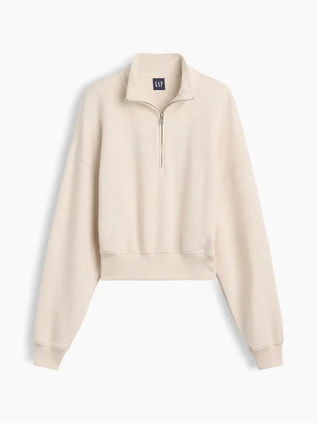 Oversize-Pullover aus strukturierter Baumwolle mit halbem Reißverschluss