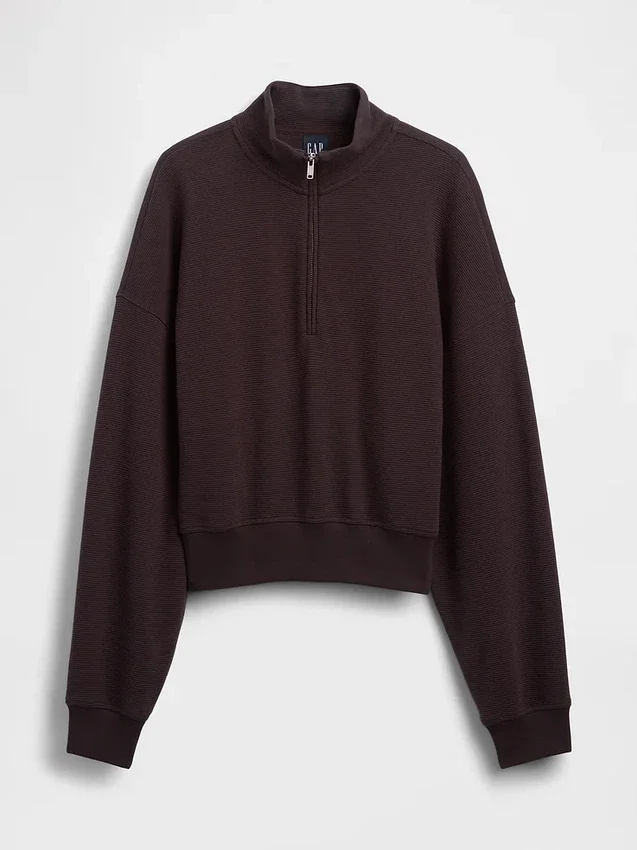 Oversize-Pullover aus strukturierter Baumwolle mit halbem Reißverschluss