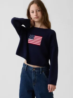 Oversize-Pullover für Kinder im Americana-Stil, gehäkelt