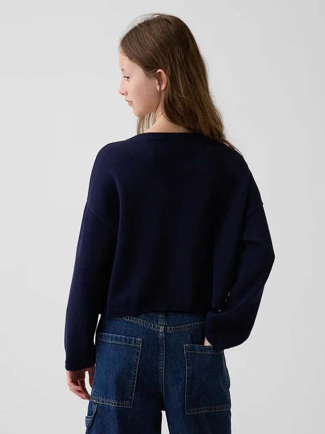 Oversize-Pullover für Kinder im Americana-Stil, gehäkelt