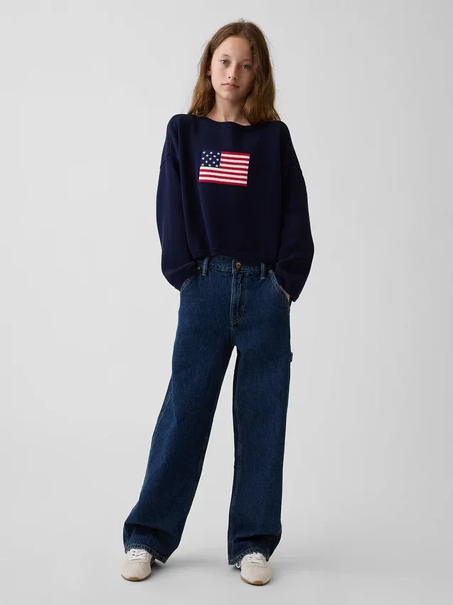 Oversize-Pullover für Kinder im Americana-Stil, gehäkelt