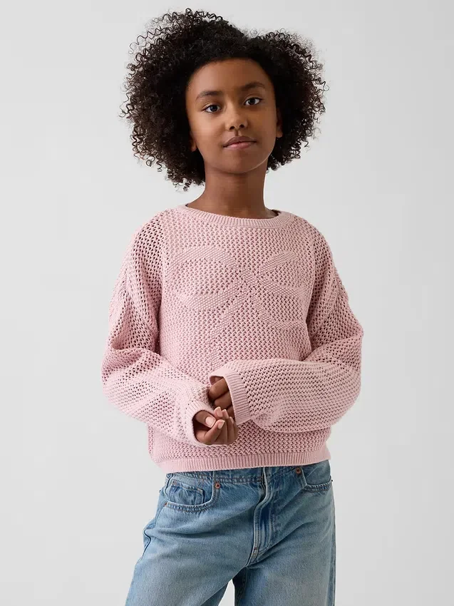 Oversize-Pullover für Kinder mit Grafikmuster aus Häkel-Strick