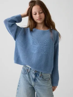 Oversize-Pullover für Kinder mit Grafikmuster aus Häkel-Strick