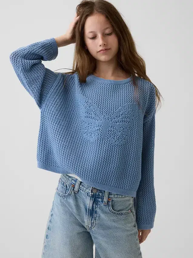 Oversize-Pullover für Kinder mit Grafikmuster aus Häkel-Strick