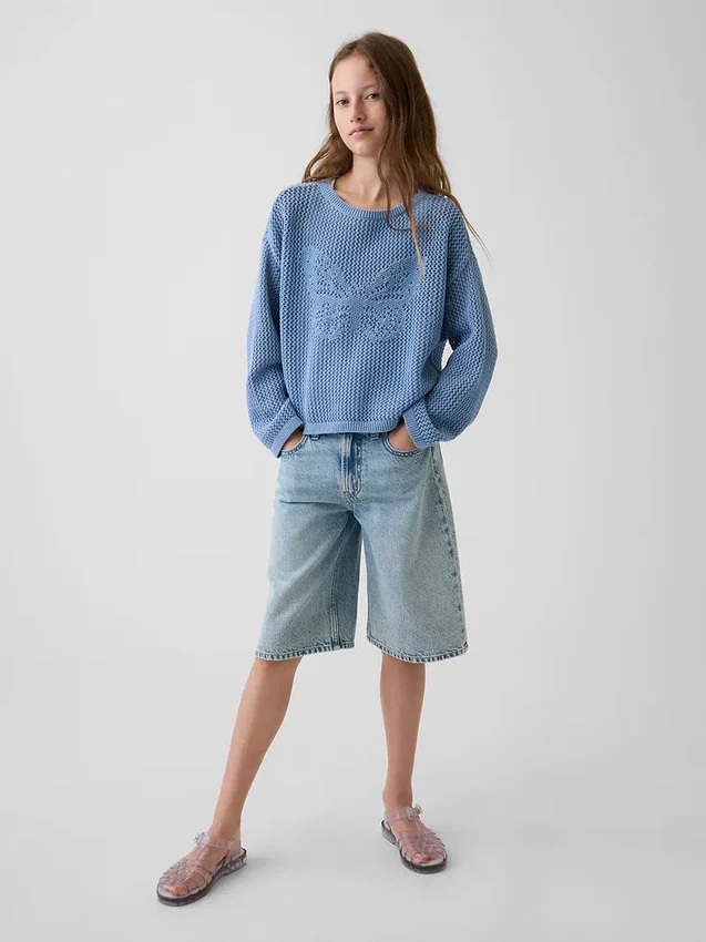 Oversize-Pullover für Kinder mit Grafikmuster aus Häkel-Strick