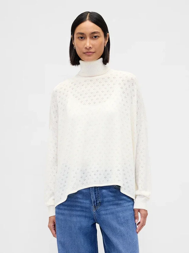 Oversize-Rollkragenpullover aus Pointelle-Strick