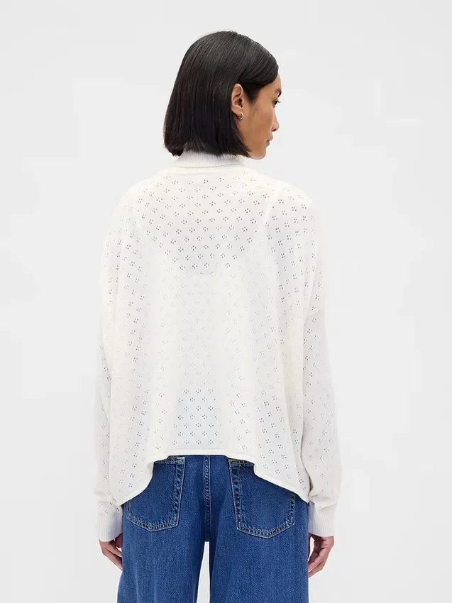 Oversize-Rollkragenpullover aus Pointelle-Strick