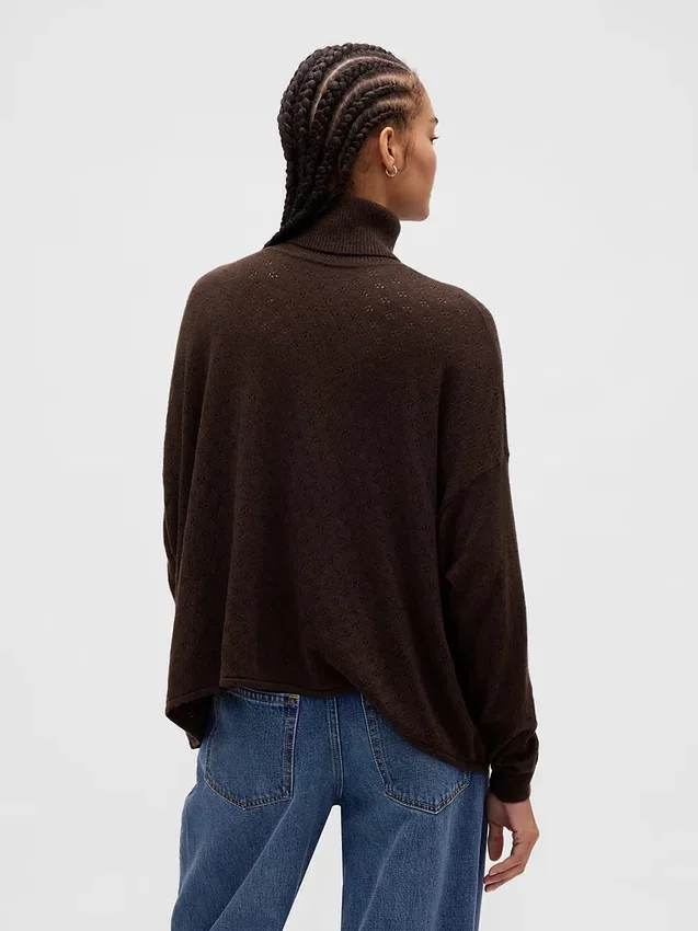 Oversize-Rollkragenpullover aus Pointelle-Strick