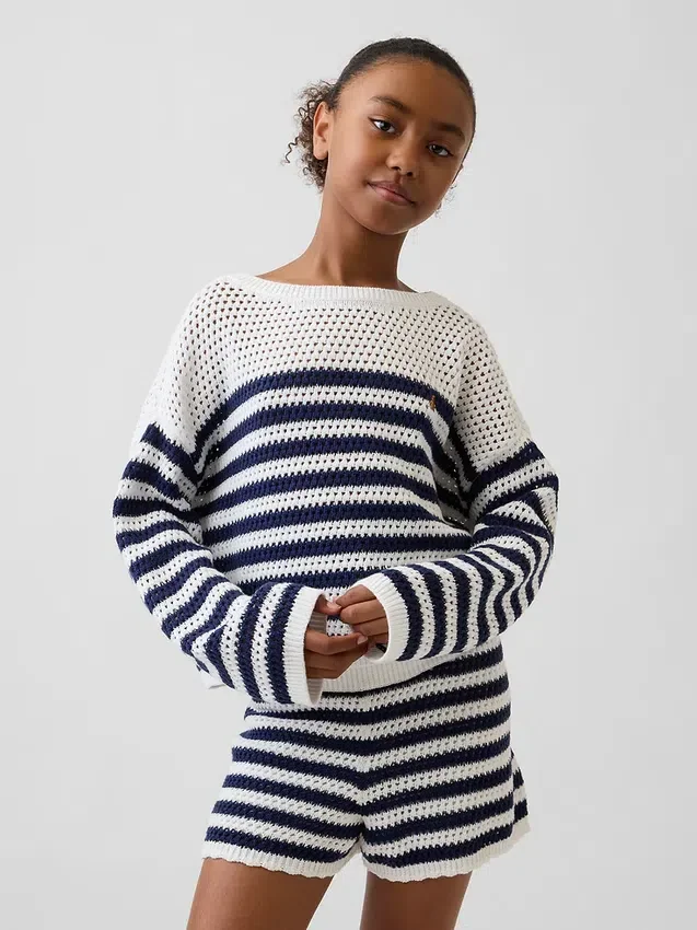 Oversize-Streifen-Pullover für Kinder aus Häkelstoff