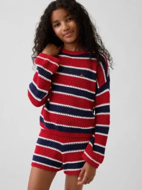 Oversize-Streifen-Pullover für Kinder aus Häkelstoff