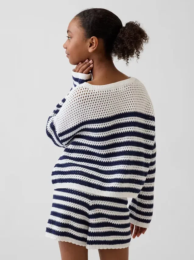 Oversize-Streifen-Pullover für Kinder aus Häkelstoff