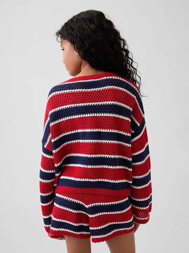 Oversize-Streifen-Pullover für Kinder aus Häkelstoff