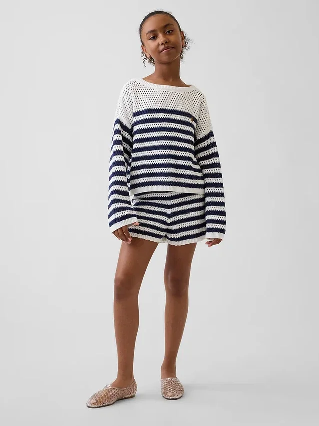 Oversize-Streifen-Pullover für Kinder aus Häkelstoff