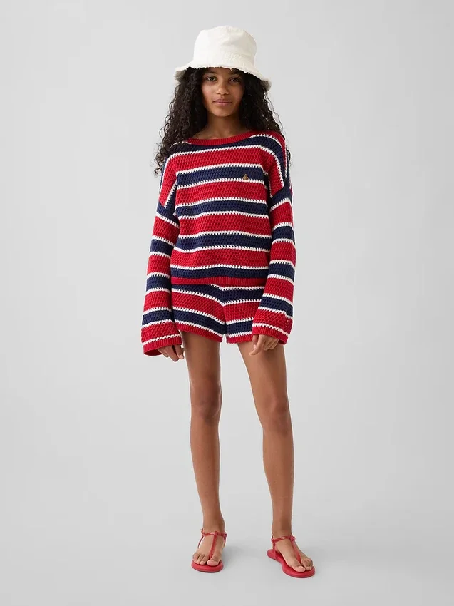 Oversize-Streifen-Pullover für Kinder aus Häkelstoff