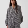 Oversized-Hemd aus Baumwollgaze ohne Kragen