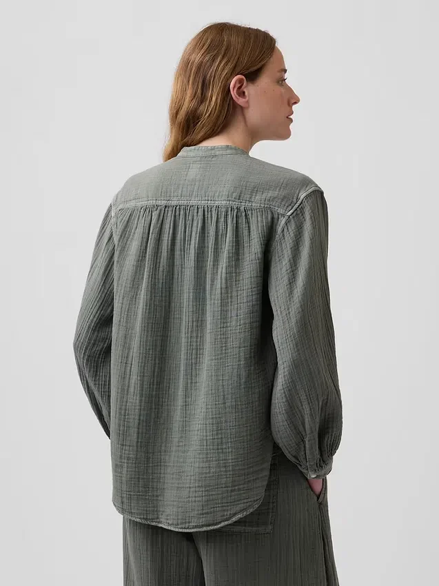 Oversized-Hemd aus Baumwollgaze ohne Kragen