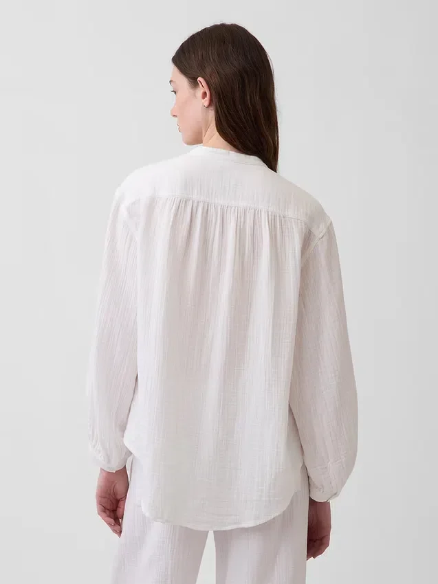 Oversized-Hemd aus Baumwollgaze ohne Kragen