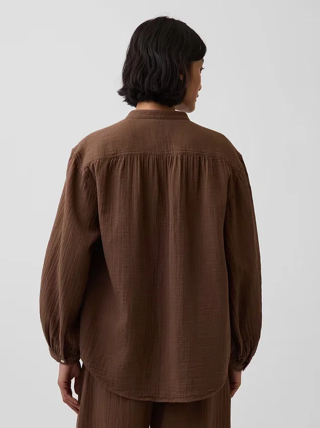 Oversized-Hemd aus Baumwollgaze ohne Kragen