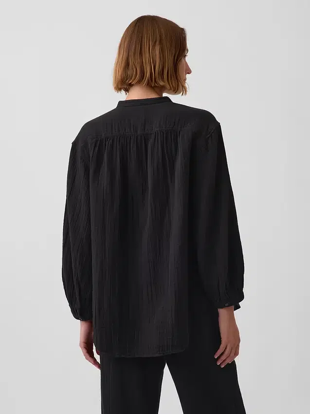 Oversized-Hemd aus Baumwollgaze ohne Kragen