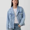 Oversized-Jeansjacke mit Schalkragen