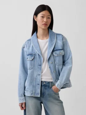 Oversized-Jeansjacke mit Schalkragen