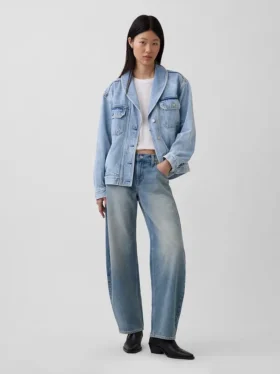 Oversized-Jeansjacke mit Schalkragen