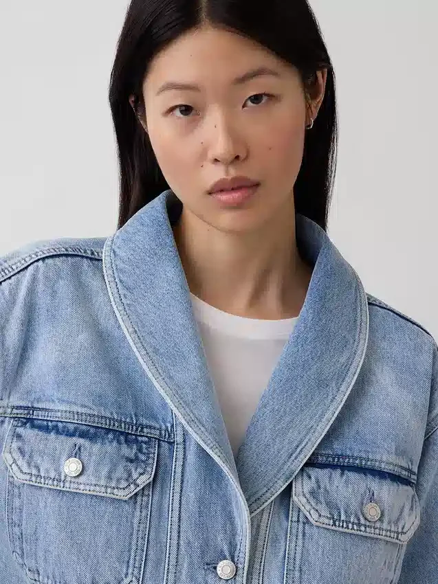 Oversized-Jeansjacke mit Schalkragen