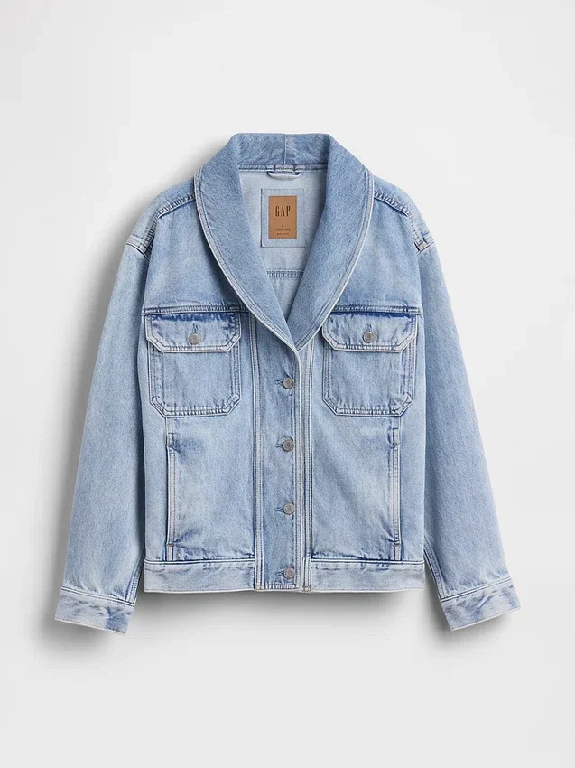 Oversized-Jeansjacke mit Schalkragen