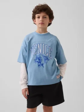 Oversized-Jersey-T-Shirt für Kinder mit Grafikprint aus Mesh
