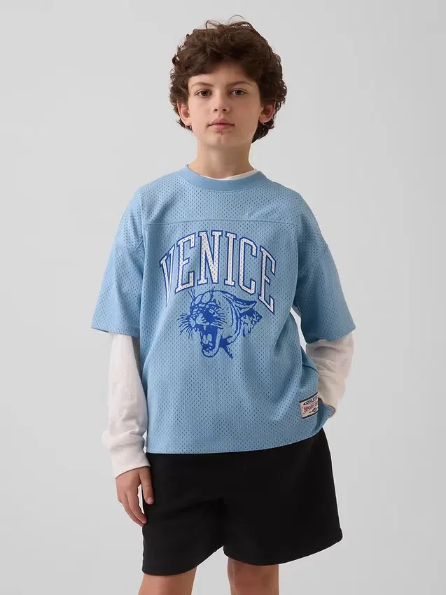 Oversized-Jersey-T-Shirt für Kinder mit Grafikprint aus Mesh