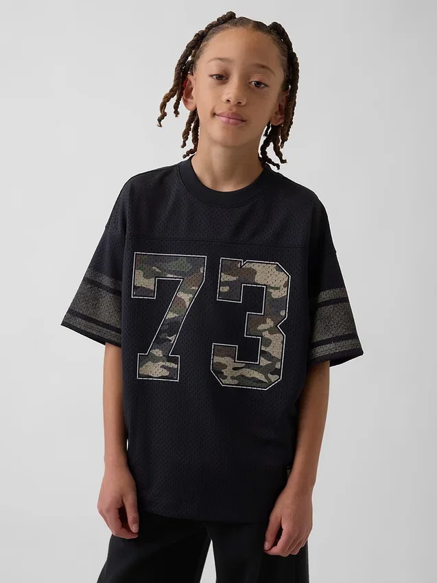 Oversized-Jersey-T-Shirt für Kinder mit Grafikprint aus Mesh