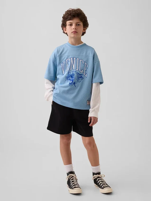 Oversized-Jersey-T-Shirt für Kinder mit Grafikprint aus Mesh