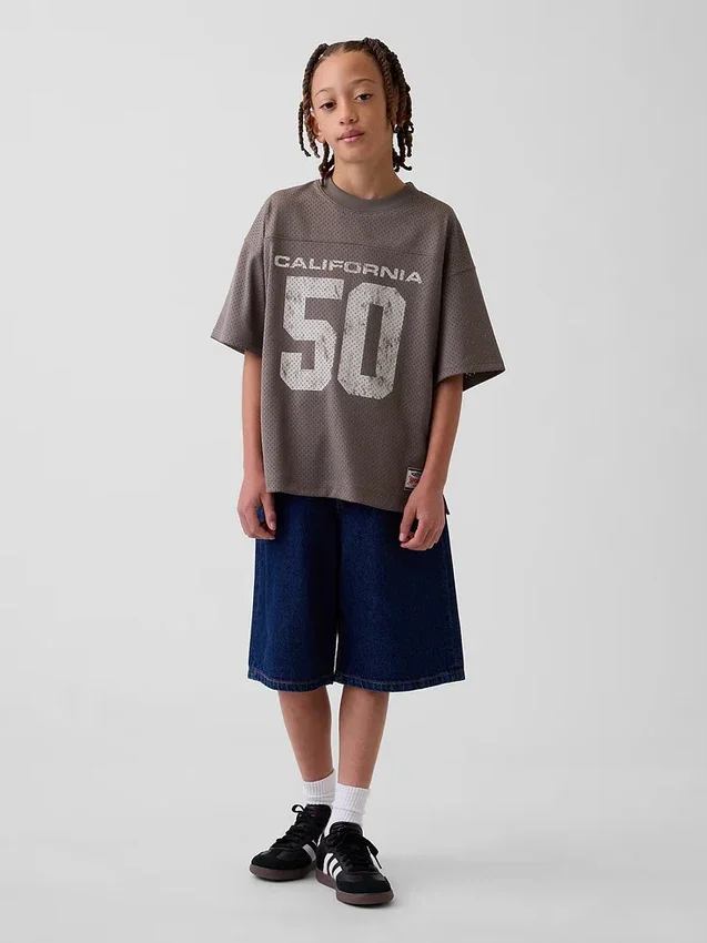 Oversized-Jersey-T-Shirt für Kinder mit Grafikprint aus Mesh